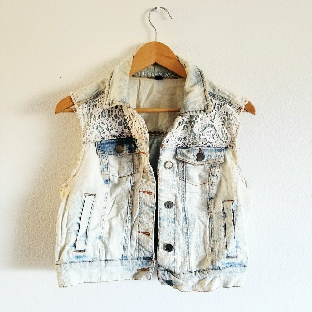 Bleached Lace Denim Vest